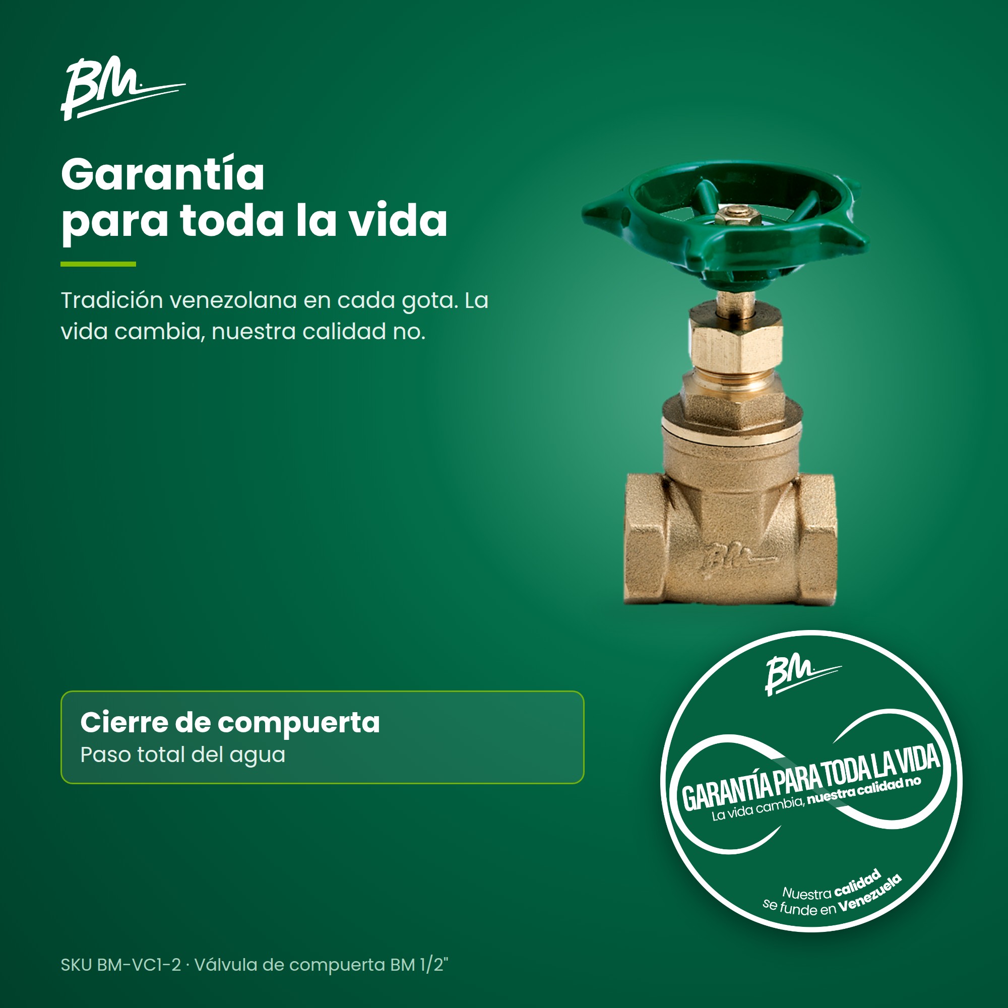 Válvula de compuerta BM 1/2 pulgada para agua potable