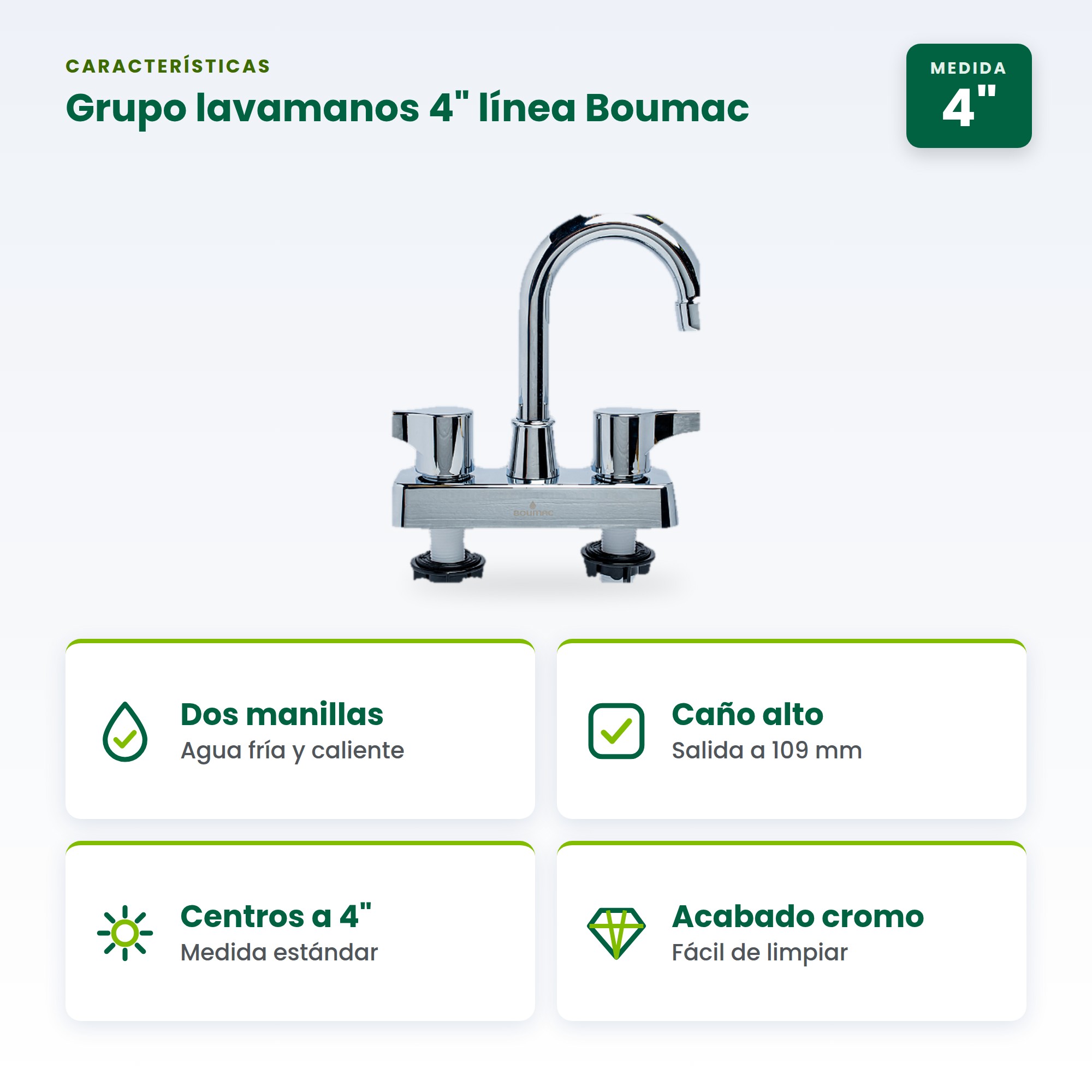Grifería para lavamanos de 4 pulgadas cromada Boumac