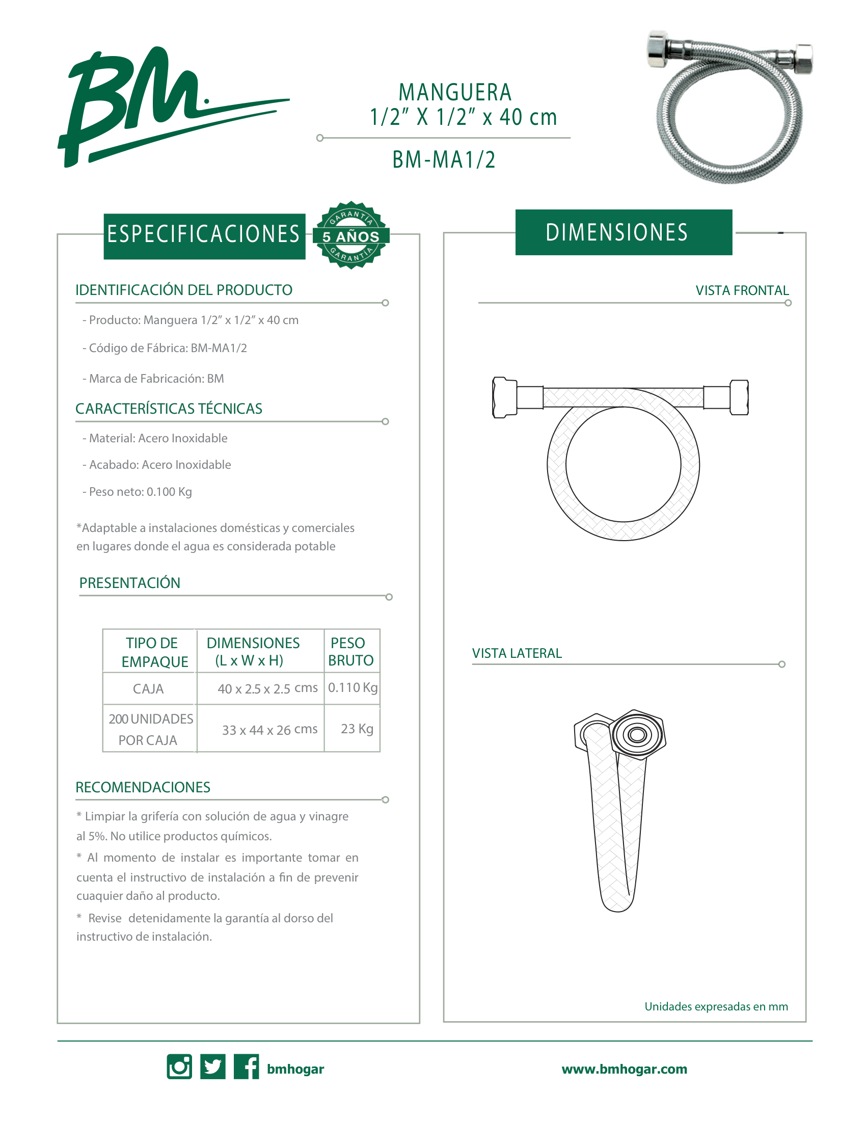 Conector Flexible de Acero Inoxidable 1/2