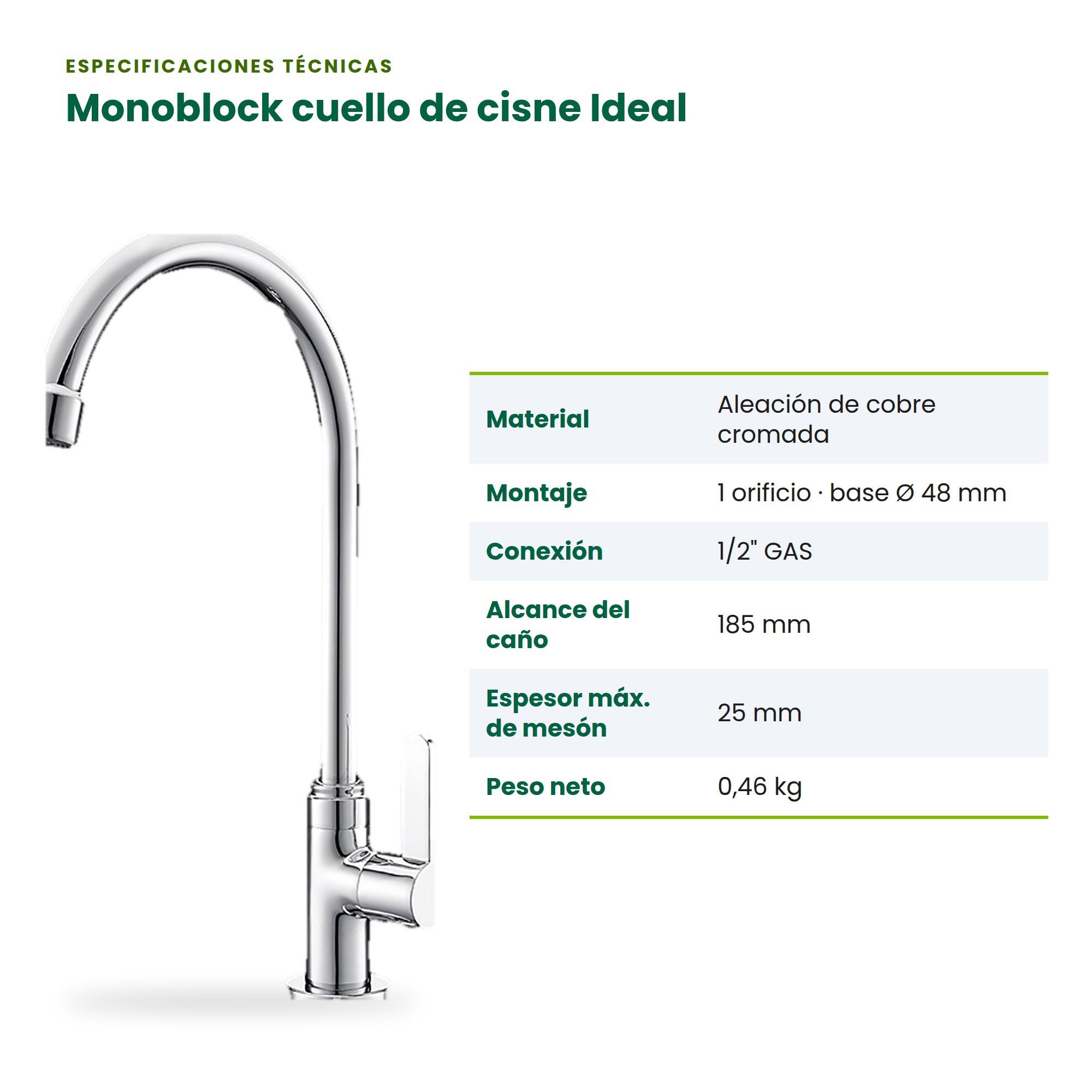 Grifo Monomando Cuello de Cisne para Fregadero BM-CS9030-52
