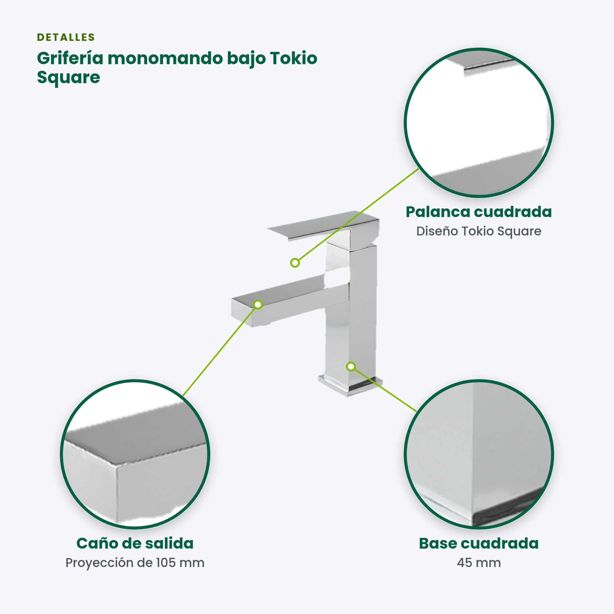 Grifo Monomando Bajo para Lavamanos Tokio Square BM-S001