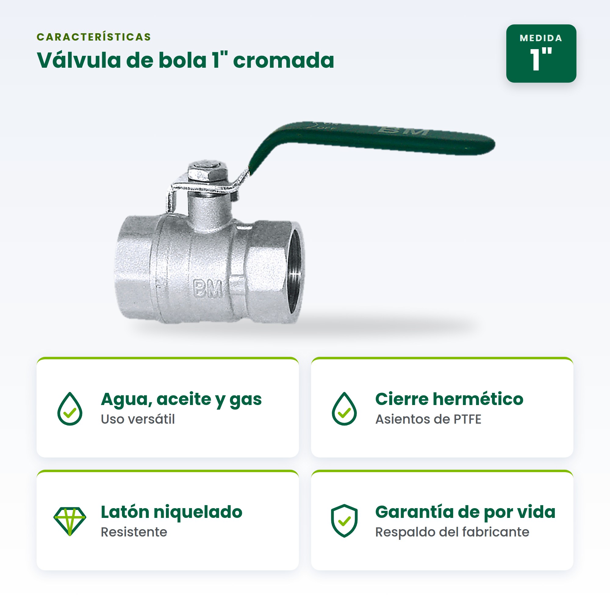 Válvula de bola de 1 pulgada BM-VB1 para agua, aceite y gas