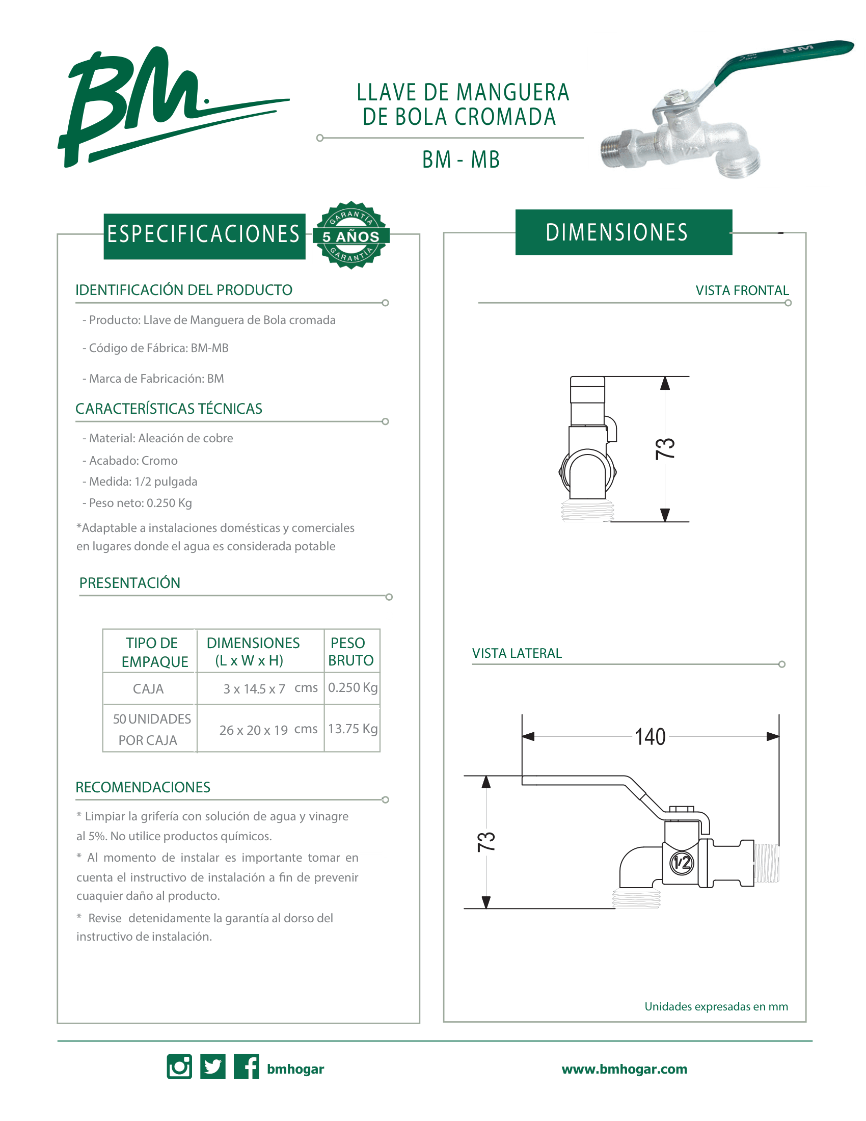 Llave de Paso para Manguera 1/2