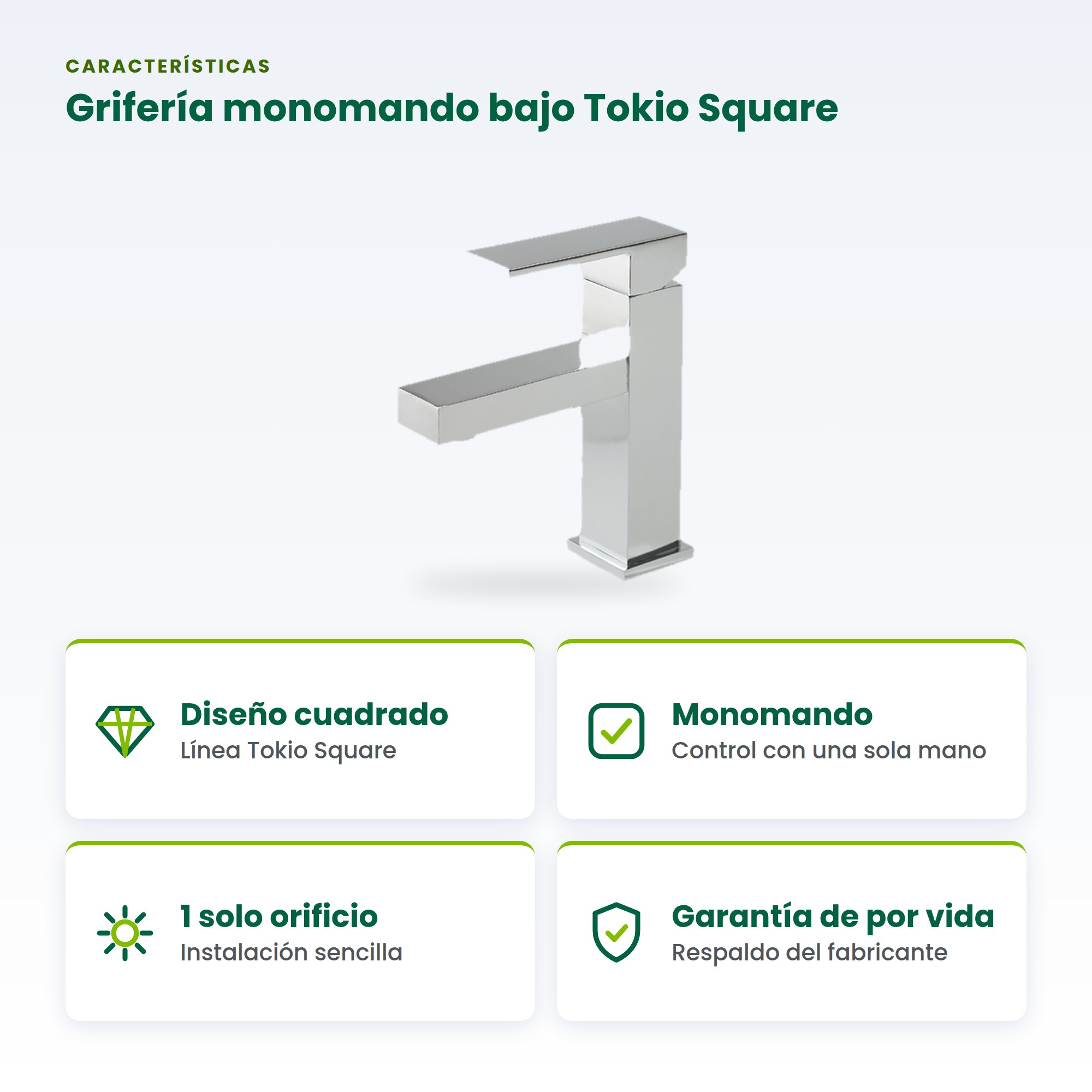 Grifo Monomando Bajo para Lavamanos Tokio Square BM-S001
