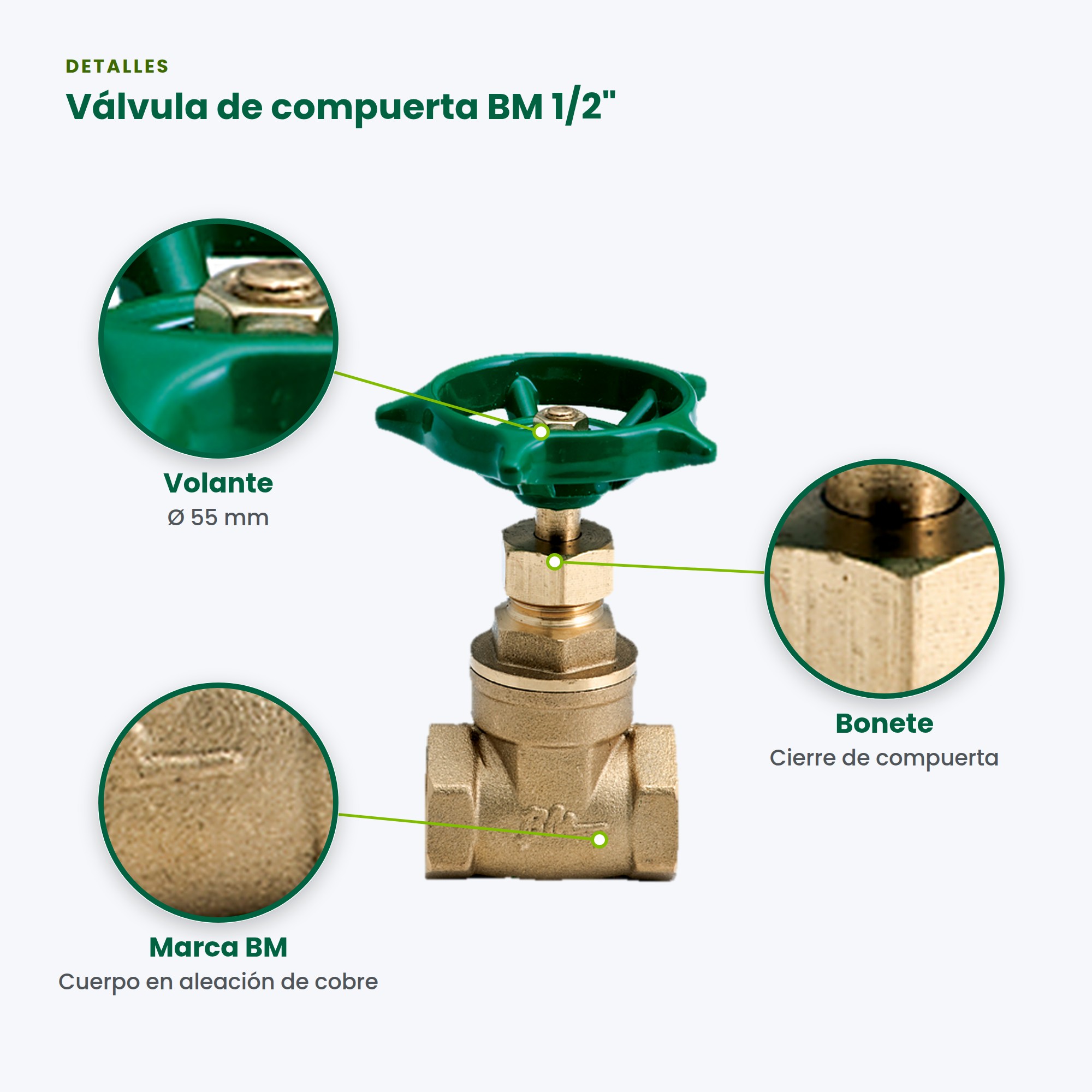 Válvula de compuerta BM 1/2 pulgada para agua potable
