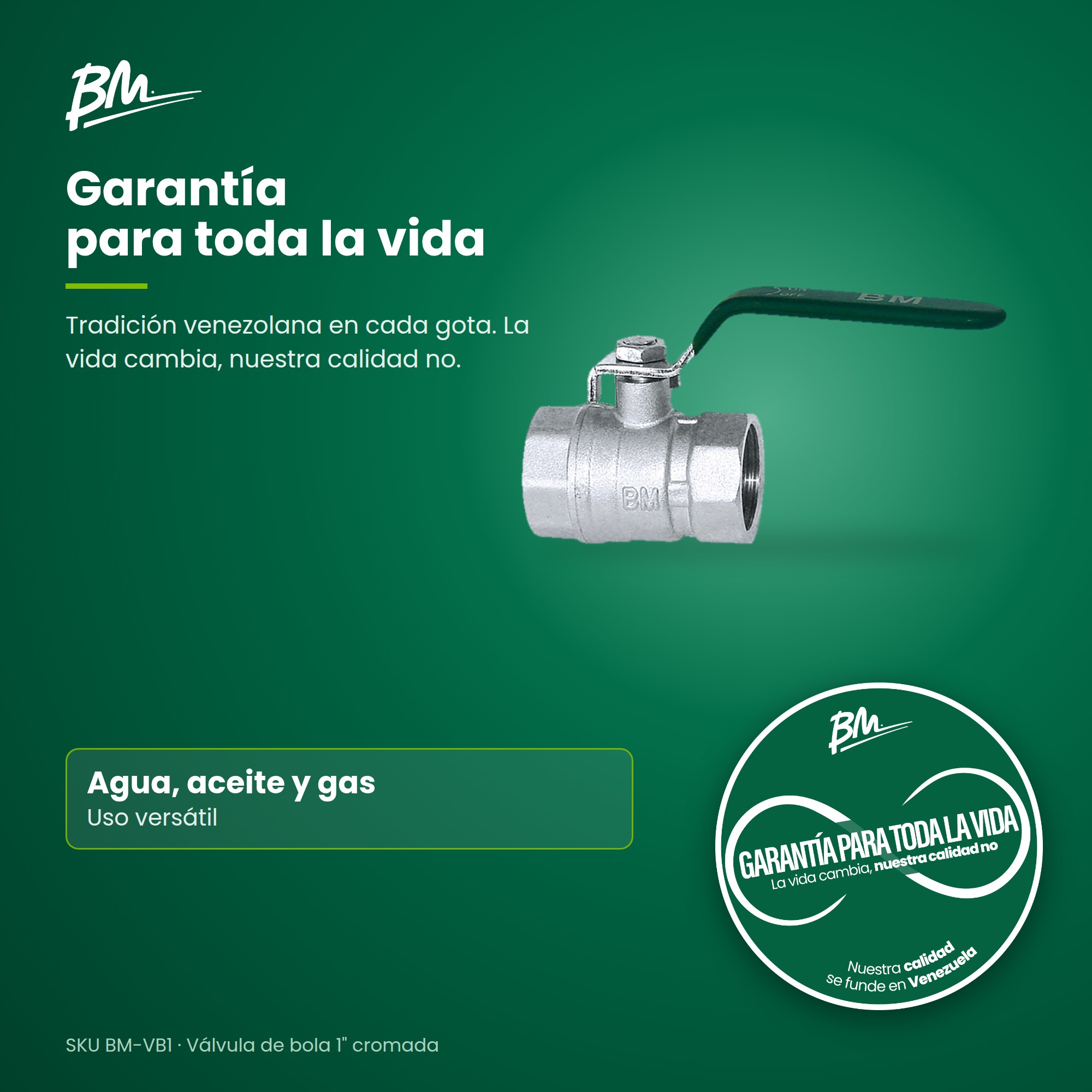 Válvula de bola de 1 pulgada BM-VB1 para agua, aceite y gas