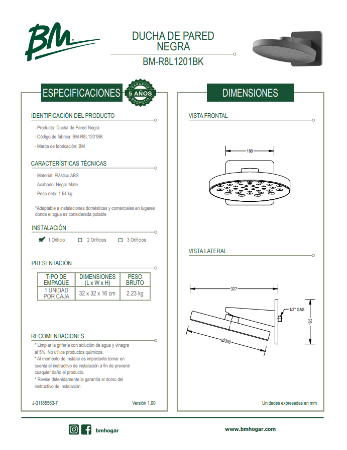 DUCHA DE PARED NEGRA